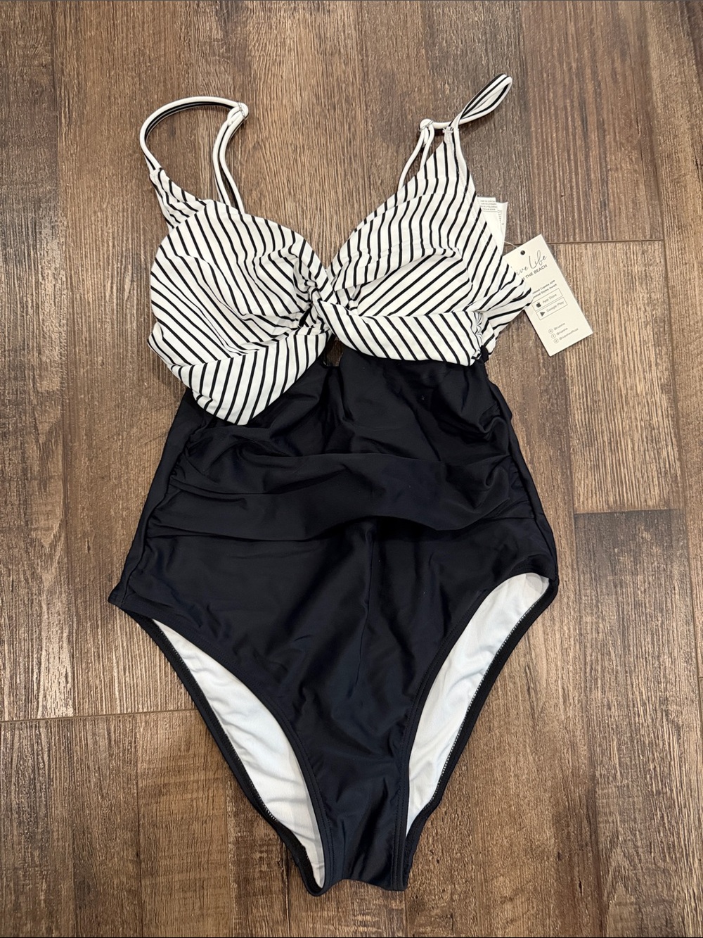 a new day Black & White Striped One-Piece Swimsuit